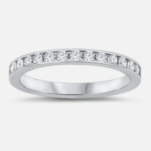 925 Sterling Silver Eternity Ring – Size 8 – 2.5mm Zircon Band – Rhodium Plated!